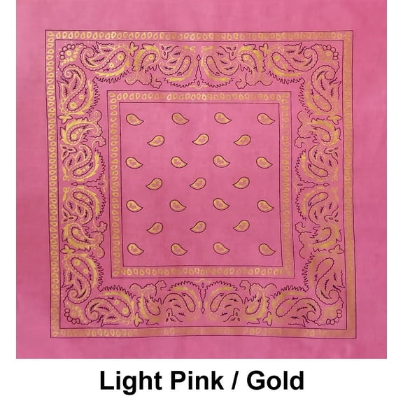 Light Pink / Gold Paisley Design Print Cotton Bandana (22 inches x 22 inches)