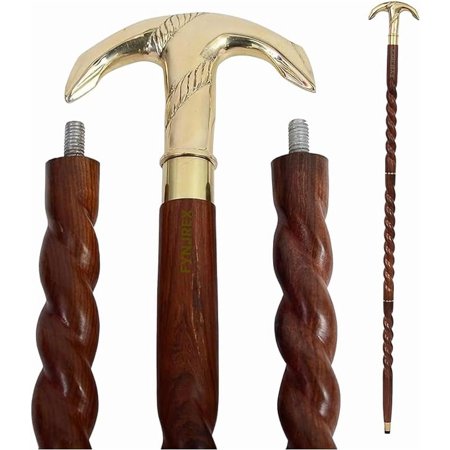 Asmara Nautical Walking Stick Wood & Metal Mens Walking Canes Spindle Shaft Wooden with Brass Anchor Handle Brown 01