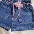 thumbnail image 5 of Girls Denim Shorts Blue with Flower & Pearl Belt Elastic Waist Ruffle Hem Kids to Kids 2T-8,Size 5-6T, 5 of 5