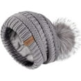 thumbnail image 1 of Tuques d'Hiver Décontractées pour Femmes Doublées en Molleton, Chaudes, de Ski, Tricotées, avec Pompon, 1 of 6