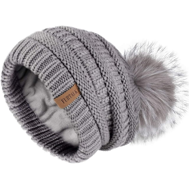 Tuques d'Hiver Décontractées pour Femmes Doublées en Molleton, Chaudes, de Ski, Tricotées, avec Pompon