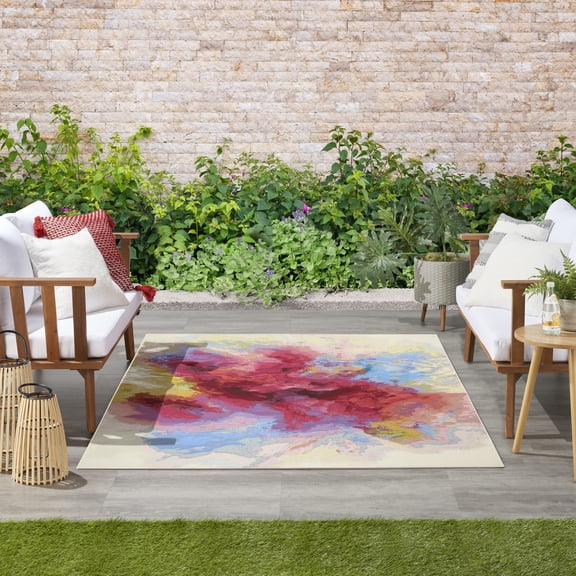 Nourison Color Splash 5'3" x 7'3" Ivory Multicolor Modern Rug