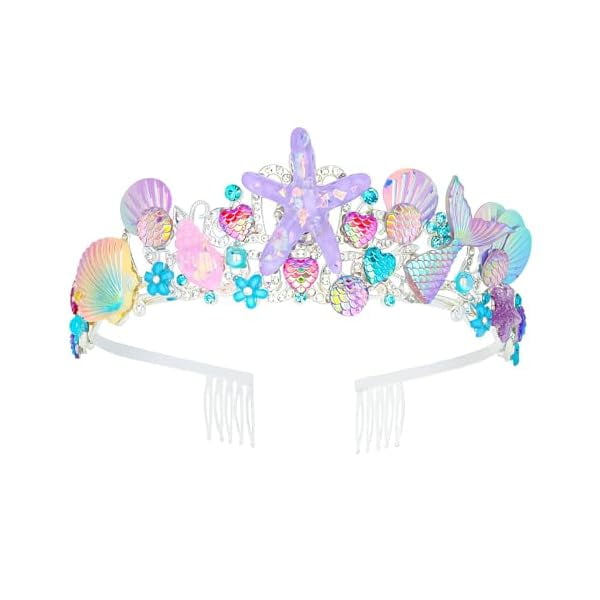 wonima11 Mermaid Birthday Crown, Mermaid Rhinestones Tiara Mermaid Party Tiara Birthday Party Crown for Women, Party Favor Hair Accessories for Birthday Prom Theme Party Halloween, Pink