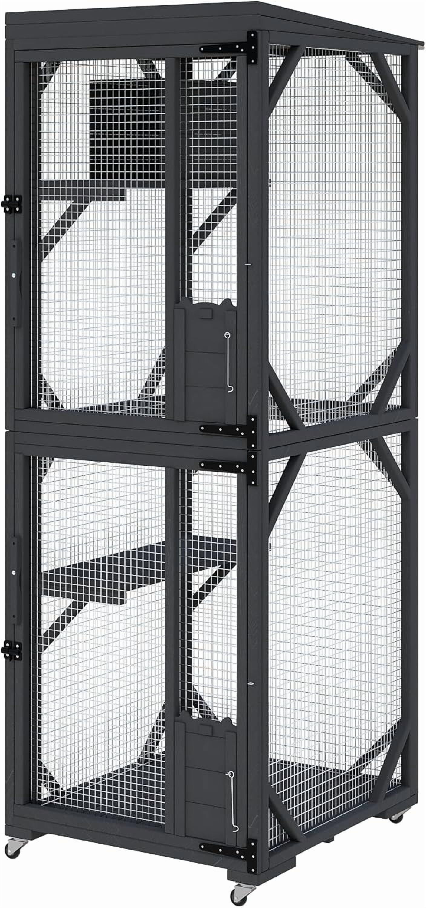 Garvee 4 Tiers Catio 32.3 x 31.8 x 74.8", Outdoor Cat Enclosure, with 4 Wheels, Black