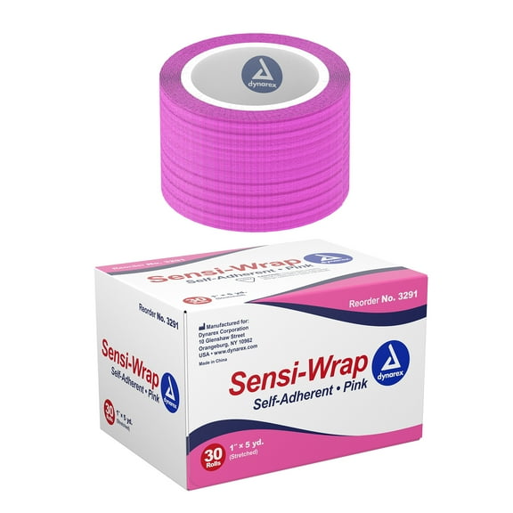 Dynarex Sensi Wrap, 30 Pack of Self Adhesive Bandage Wrap, 1"x 5 Yards, Pink Color, Elastic Cohesive Bandage Wrap, Color Athletic Tape, Vet Wrap, Ankle Tape, Tattoo Grip Tape Wrap