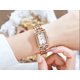 thumbnail image 2 of Reloj rectangular para mujer con bisel decorado con cristales Reloj de pulsera clásico con forma de tanque cuadrado y esfera transparente que luce elegante (pulsera de acero y oro rosa), 2 of 3