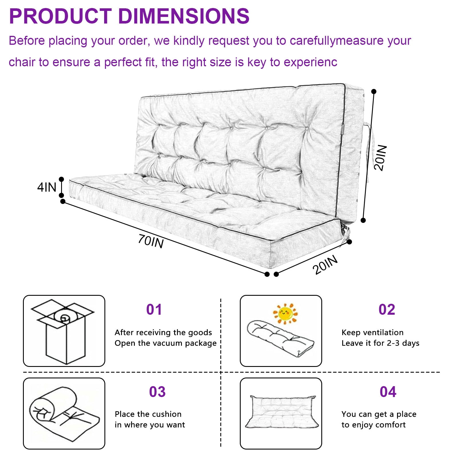 YLLN Porch Swing Cushions, Patio Furniture Cushions With 4" Thicken Backrest, Waterproof & Machine Washable, with Ties, Bench Cushions For Outdoor Furniture（40"x70"Coffee）