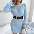 thumbnail image 6 of GZWYHT Dresses for Women 2025,Midi Dresses Casual Long Sleeve Solid Knit Turtleneck Long Puff Sleeve Ribbed Knit Short Dress Sweater Long Sleeve Dress,Casual Dresses,Blue Dress,Vacation Dresses L, 6 of 9