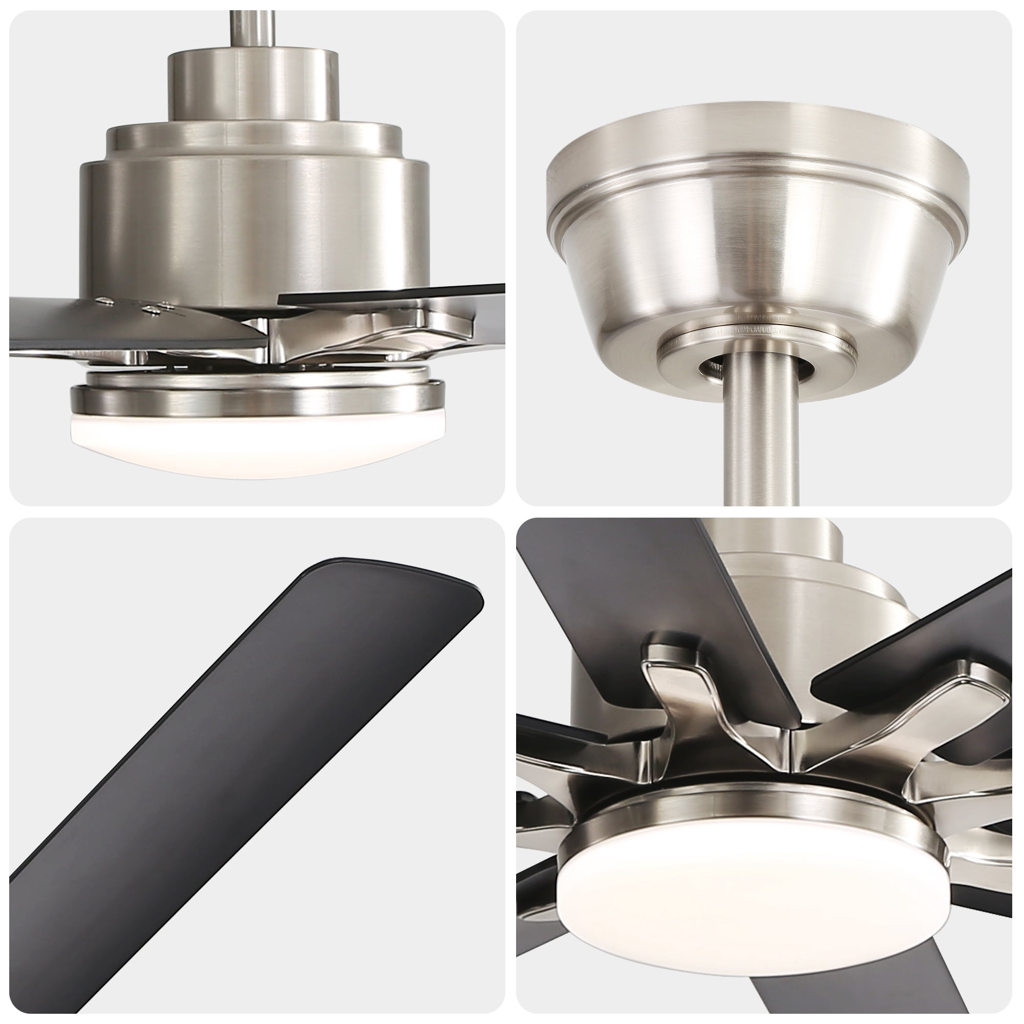 52 Inch Ceiling Fan with Light Kit, 6 Speed DC Motor Ceiling Fan with Remote Control & 8 ABS Blades for Home Living Space, Black Brushed Nickel