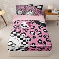 thumbnail image 2 of Homewish Pink Leopard Print Checker Zipper Twin Comforter Sets with Fitted Sheet and 2 Pillowcases, Skull Billiards Zipper Bedding Set for Women, Pink Reversible, 4 Pieces, 2 of 6