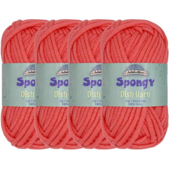 JubileeYarn Spongy Dish Yarn - 50g/Skein Worsted Nylon Dishcloth - Soft Red - 4 Skeins