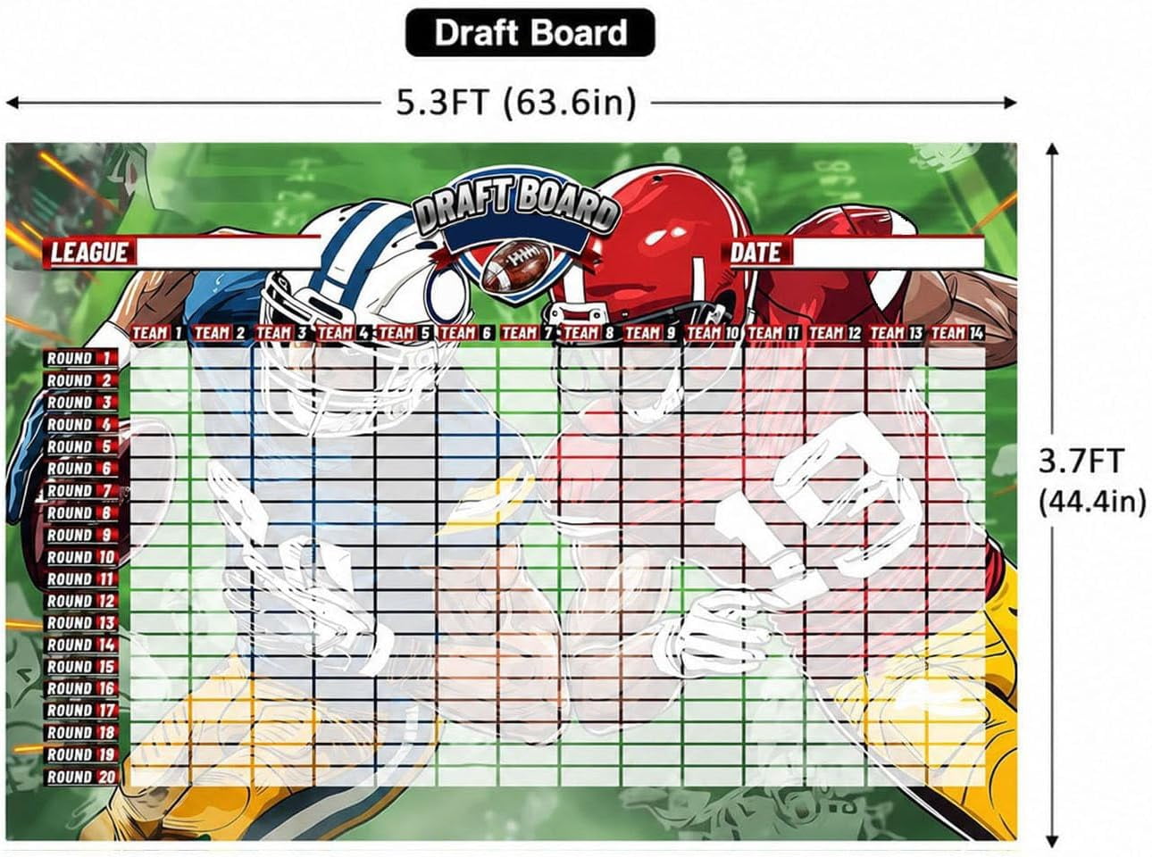 Fantasy Football Draft Board Kit 5.3x3.7ft for 2026‑2027 Season, 14 Teams 20 Rounds with 500 Player Label Stickers, Home Office Party Game Accessories