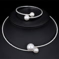 thumbnail image 3 of 2Pcs/Set Women Elegant Jewelry Set Shiny Rhinestones Faux Pearls Adjustable Open Collar Necklace Bangle Set-Antique Silver, 3 of 8