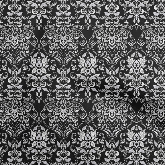 oneOone Polyester Spandex Black Fabric Damask Sewing Craft Projects Fabric Prints By Yard 56 Inch Wide