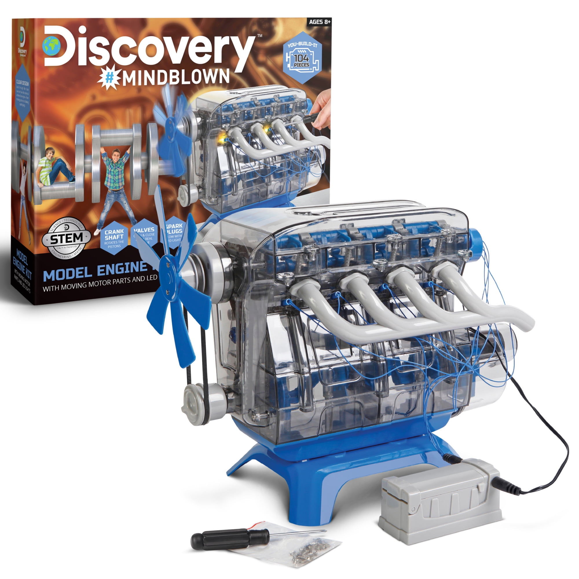 Discovery #Mindblown Model Engine Kit, with Moving Motor Parts And LED Lights
