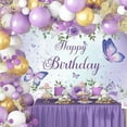 thumbnail image 5 of Butterfly Birthday Backdrop Purple Butterfly Backdrop Rose Flowers Butterfly Birthday Decorations Girls Birthday Party Backdrop Butterfly Cake Table Banner Happy Birthday Photography Background, 5 of 5