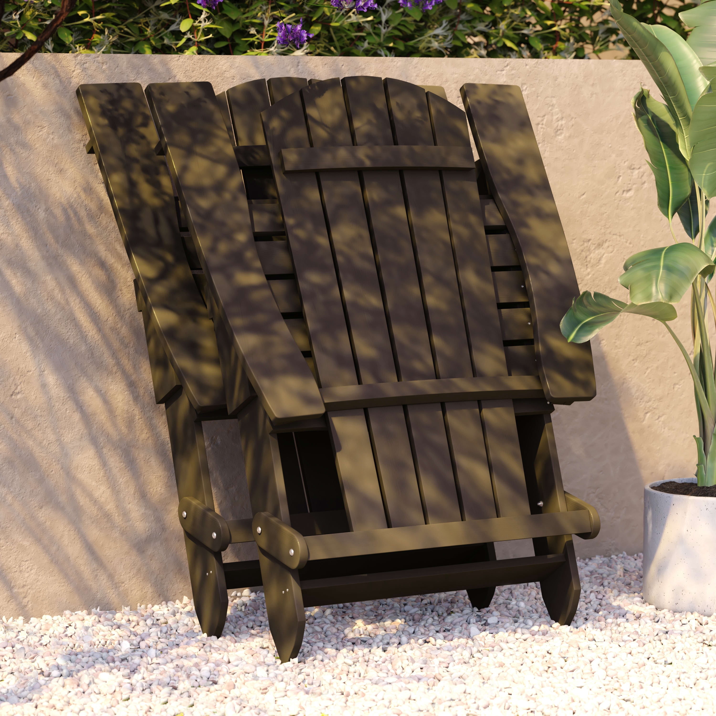 Flash Furniture Charlestown Folding Adirondack Chair - Mahogany - Poly Resin - Indoor/Outdoor - Weather Resistant - Set of 4