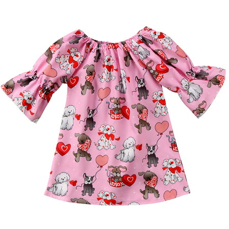 Cute Toddler Baby Girls Cartoon Animal Valentine's Day Dress Outfits