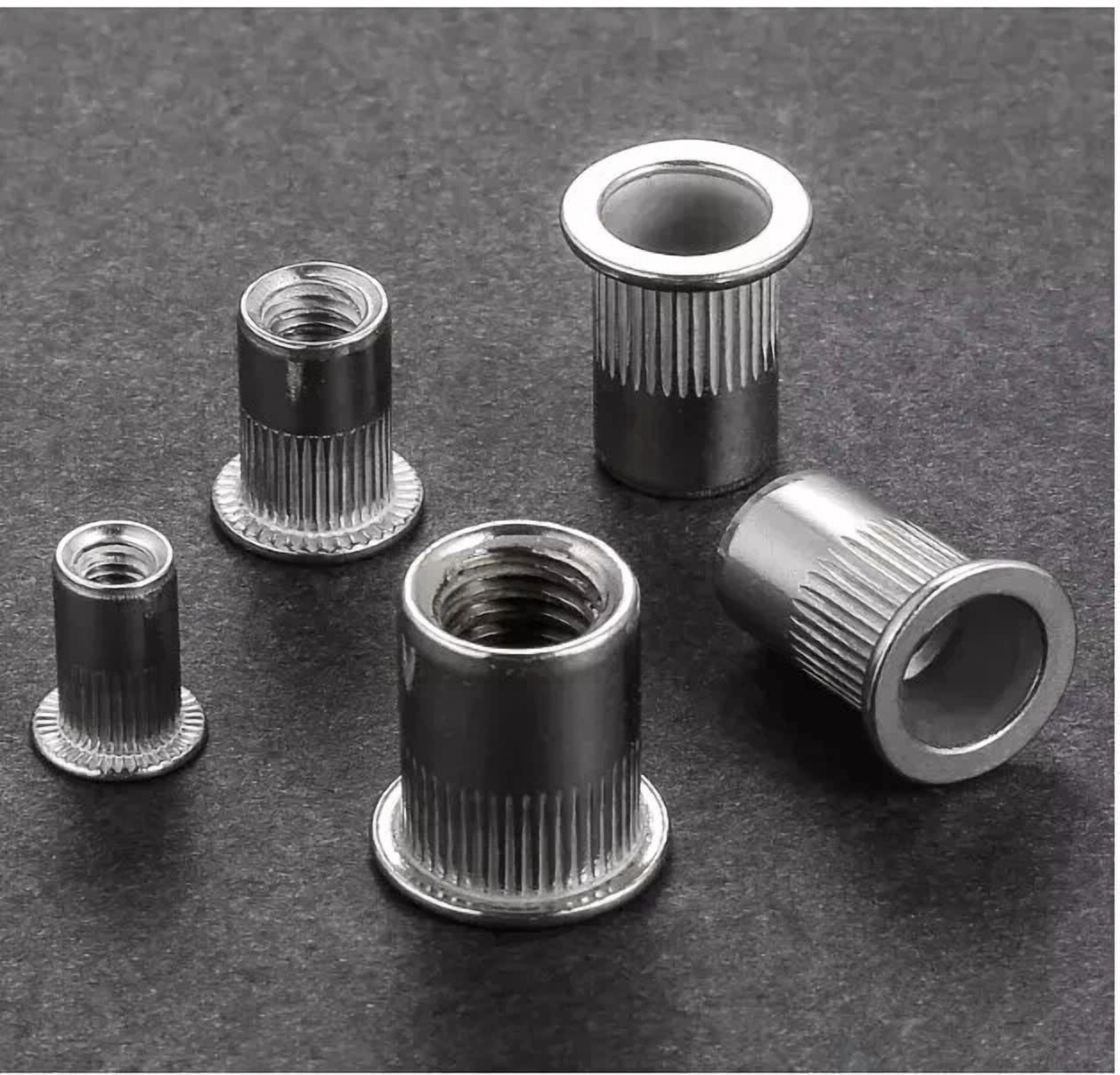 CIRCLE- Rivet Nut 1/4"-20Unc 100Pcs Stainless Steel 304 Finish Flat Head Rivnut Threaded