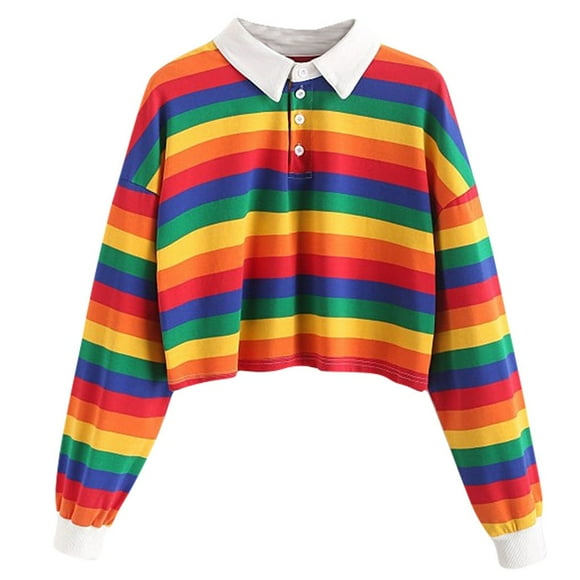TSADFHJI Women's Tops Fall Dressy Womens Color Stripe Button Long Sleeve Pullover Hoodies Sweatshirt Tops Blouse L Red