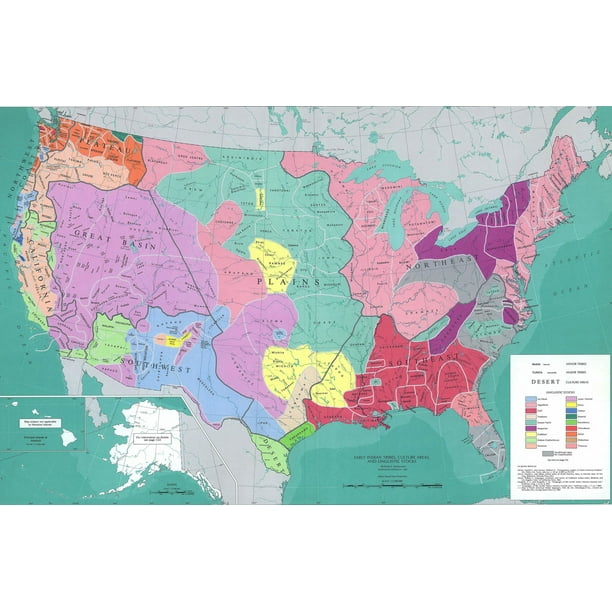 24x15in Coated Paper Indian Tribes Poster Political Topographical and ...