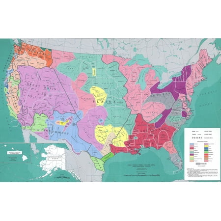 24x15in Photo Paper Indian Tribes Poster Political Topographical and Physical Maps of USA