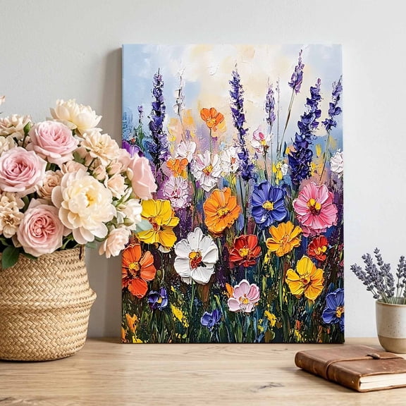 Canvas Wall Art Spring Florals Canvas Art Print Vintage Lavender Oil Painting Floral Pictures Wall Decor for Living Room Bedroom Artwork Decorations Stretched Framed Ready to Hang 8"x12"