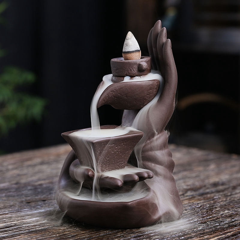 Buddha Hand Series Incense Burner Waterfall Backflow Smoke Creative Magic Heart Stone Grinding Incense Holder Agarwood Reflow Fragrance Burner