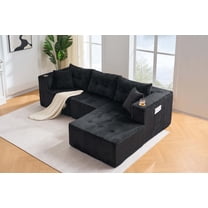Cloud Couch Sectional, 3 Seat Modular Sectional Sofa with Right Facing Chaise, Corduroy Deep Seat & High Resilience Support, No Assembly Required Boneless Couch for Living Room (Black)