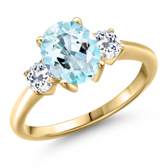 Gem Stone King 10K Yellow Gold Sky Blue Topaz and White Topaz Engagement Ring for Women | 2.66 Cttw | Oval 9X7MM | Gemstone November Birthstone | Size 5