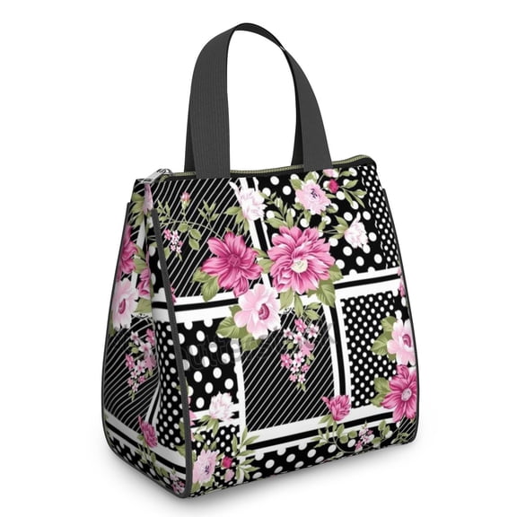Pioneer Flower Floral Print Pattern Insulated Lunch Bag for Women & Adults,Large Portable Soft Cooler Lunch Bag,Thermal Food Storage Tote with Pearl Cotton,8.66L,8.75x5.75x9.5 Inch