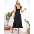 thumbnail image 2 of Women's Square Neck Tie Strap Midi Dress in Solid Urban Style with Peplum and Slit Sleeveless Flounce Hem 100% Polyester, 2 of 10