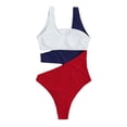 thumbnail image 7 of MGDXOX Women's One Piece Swimsuit Cut Out Asymmetrical Bathing Suits Tummy Control Color Block Beach High Cut Monokini Swimwear Navy S, 7 of 7