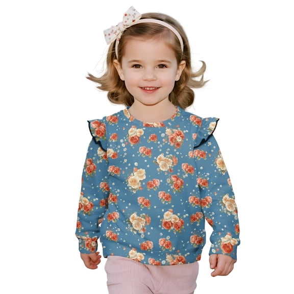 DISNIMO Floral Printed Sweatshirt for Toddler Girl Long Sleeve T-Shirts Crewneck Pullover Tops Fall Winter Clothes 1-2 Years