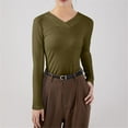 thumbnail image 3 of Xuemjiao Women T Shirt Thermal Tops for Women Lined Shirt Long Sleeve Base Layer V Neck Women's T Shirt Blouses for Women Blusa Mujer (Green,M), 3 of 4