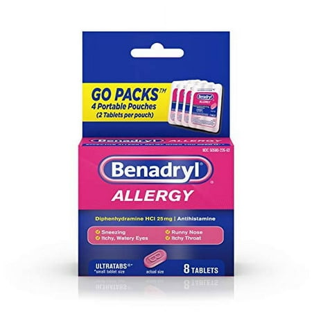 Benadryl Ultratabs Go Packs, Antihistamine Tablets with Diphenhydramine HCl, 2 Count, 6 Pack