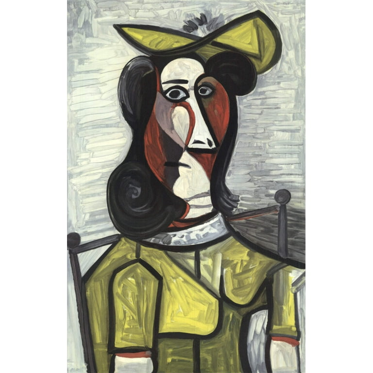 PABLO PICASSO Portrait de Femme au Chapeau et a la Robe Vert Jaune