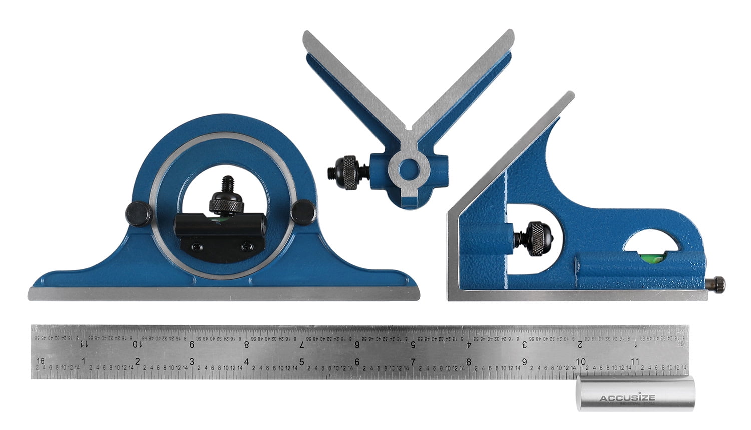 Accusize 12'' 4 Combination Square Ruler Set Protractor Satin, 4-R Graduation, 0000-8101