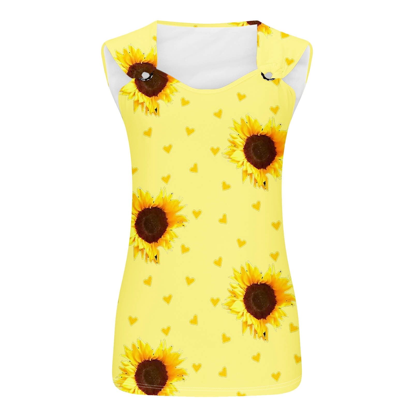 USSUMA Women's Printed Round Neck Casual Printed Sleeveless Suspender Top WOW finds Yellow XXL