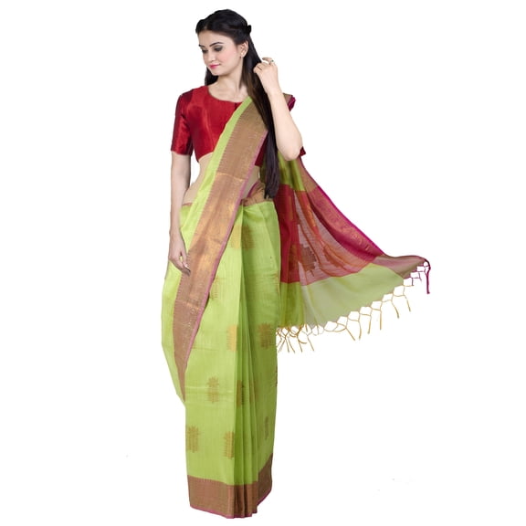 Chandrakala Women's Blue Cotton Blend Zari Work Banarasi Saree,Free Size(1420PAR)
