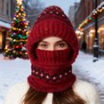 thumbnail image 3 of Visland Knitted Hat Three-in-One Scarf Hooded Design Headgear Patchwork Color Fleece Lining Windproof Winter Headwear, 3 of 8