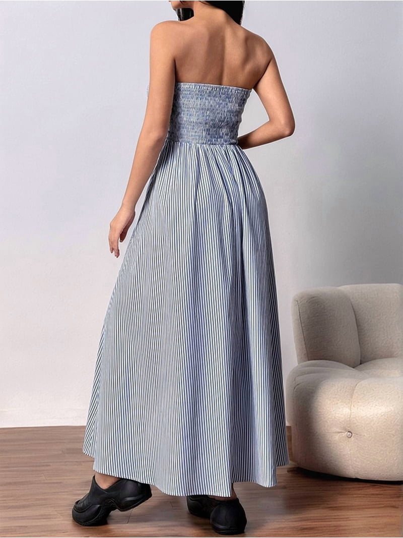 blue tube maxi dress Yvette Ruffles Tube Maxi Dress American Threads Trendy Boutique Blue Glitter / S