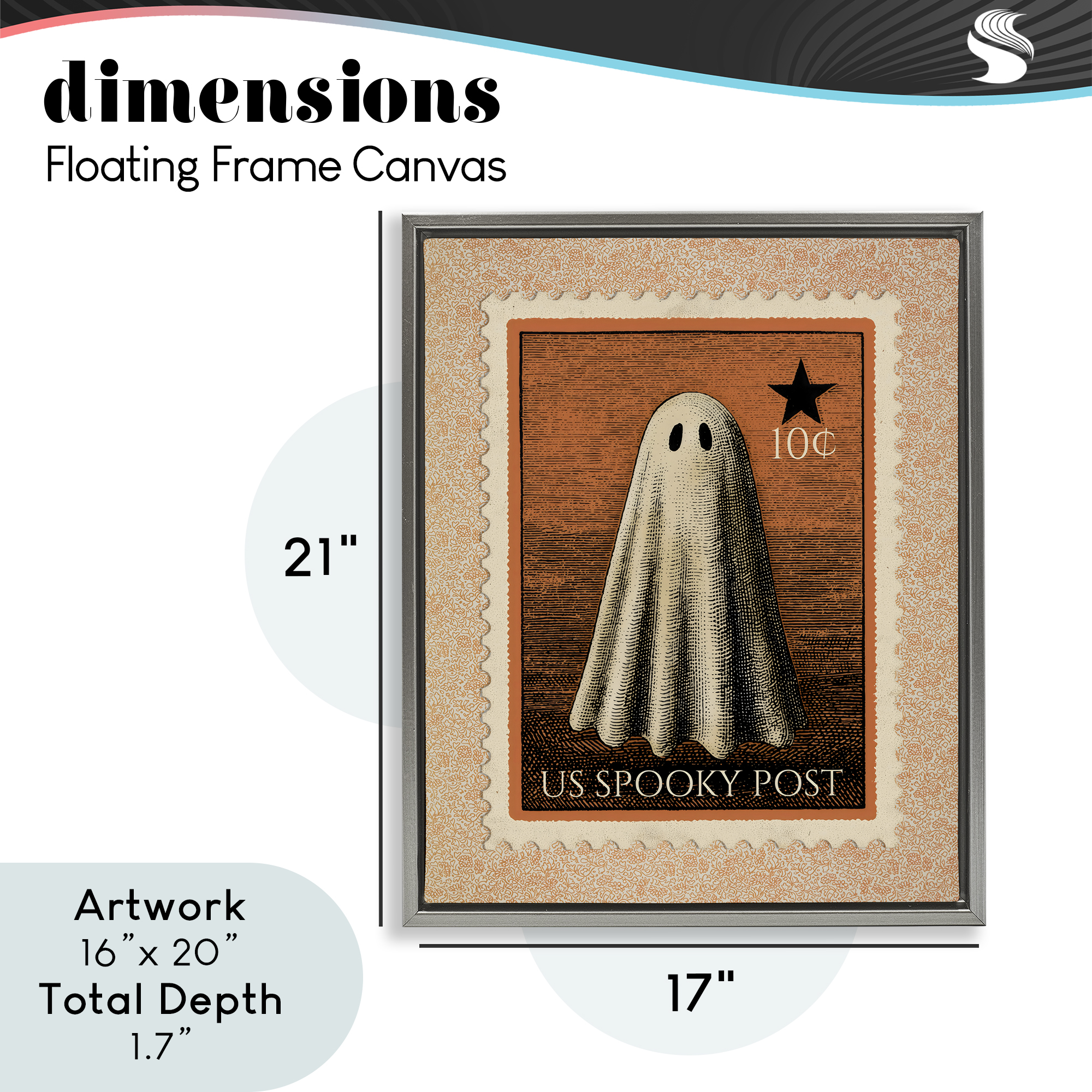 Vintage Ghost Stamp Gray Framed Floater Canvas Wall Art, design by Arlington Prints