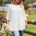 thumbnail image 4 of Pileajo Plus Size Tops for Women Spring Summer 3/4 Sleeve Round Neck Loose Tunics Dressy Casual Floral Top, 4 of 7