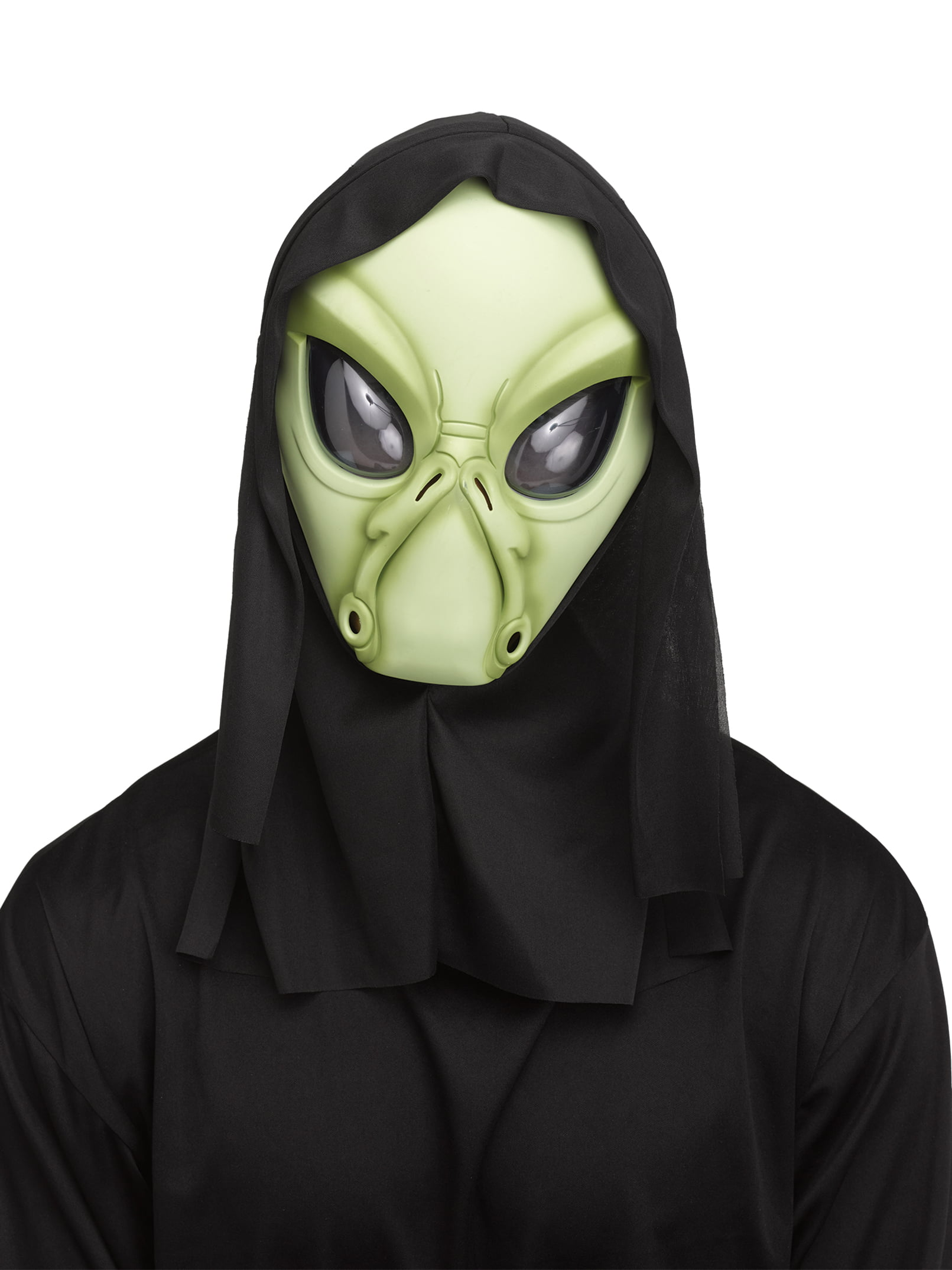 Alien Hard Face Halloween Black Shroud Hooded Costume Mask, One-Size, Green  