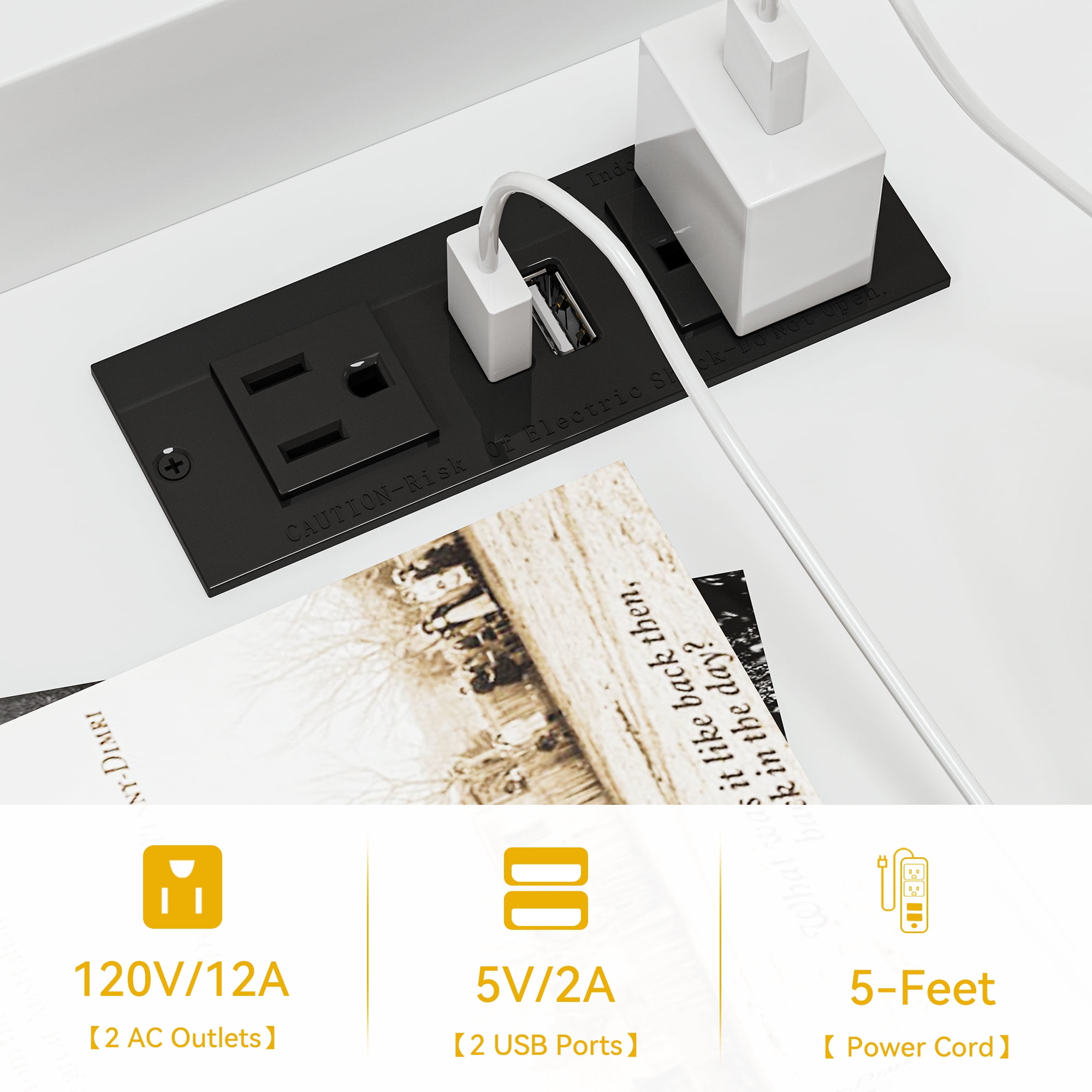Uforic Wicker Nightstands with 2 USB Ports, UL Certification, 2 Wicker Drawers, and Instruction Manual,White