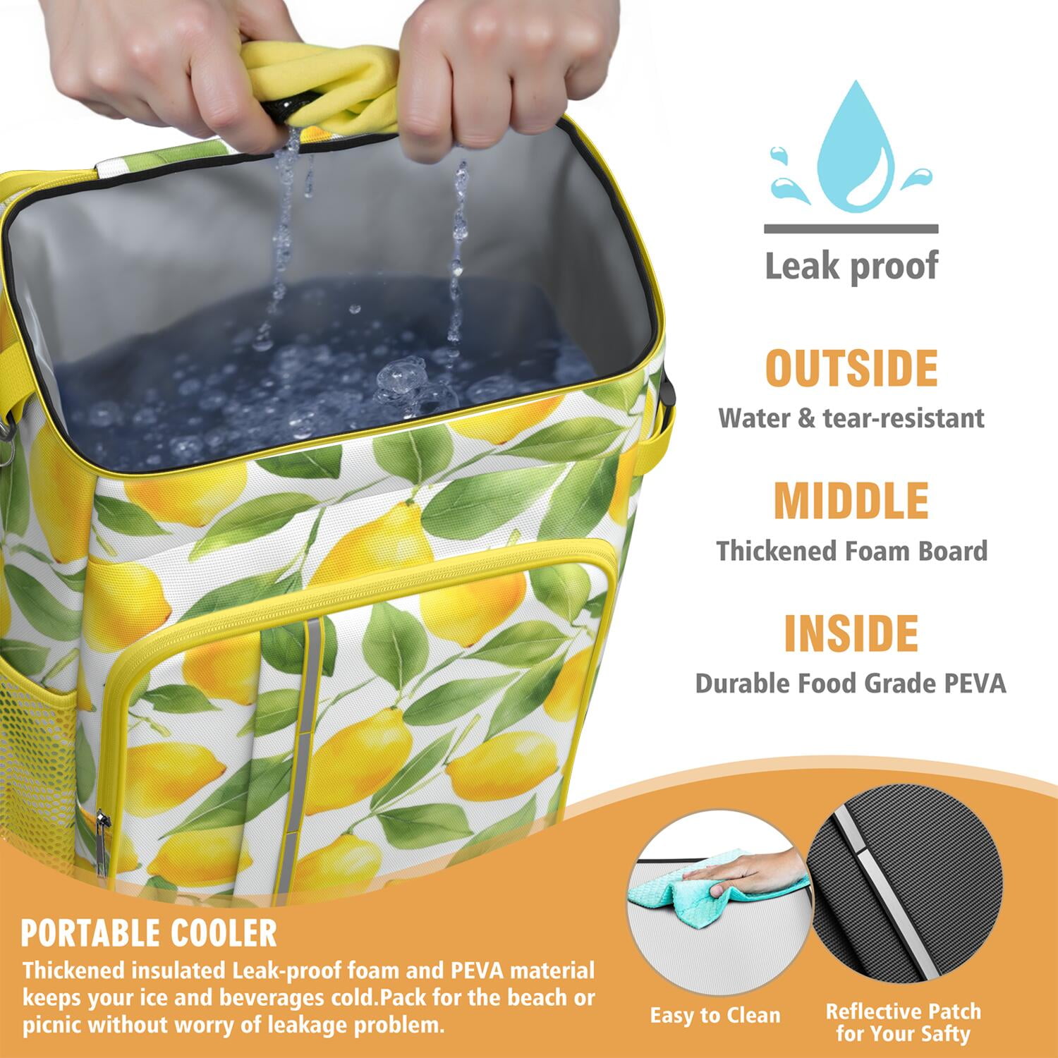 Travel Cooler Bag - Lemon Camping Beer Cooler Backpack with Bottle Opener- Waterproof Insulated Picnic Backpacks - Cooler Bag for Beach