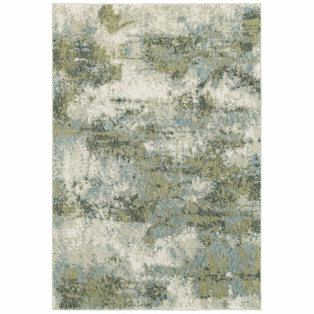homeroots home decor 388014 2’ x 3’ Blue and Sage Distressed Waves Indoor Scatter Rug