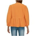 thumbnail image 4 of UTSJKR Women's Bow Tie Front Shirts 2024 Fashion Striped Print Crew Neck Blouses Trendy Y2K Peplum Ruffle Babydoll Going Out Tops Cute Puff Long Sleeve Tunic Tops Orange M, 4 of 6