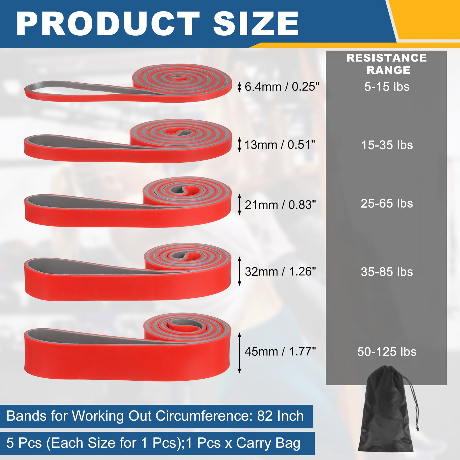 Uxcell Resistance Bands for Working Out, 5 Levels Pull Up Assistance Bands with Carry Bag 5 Pcs & Red/Gray -Fitting for (Home/Gym)